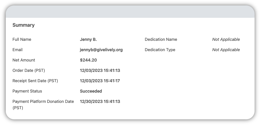 A screenshot of the "Summary" section of the on-screen data reports expanded view.
